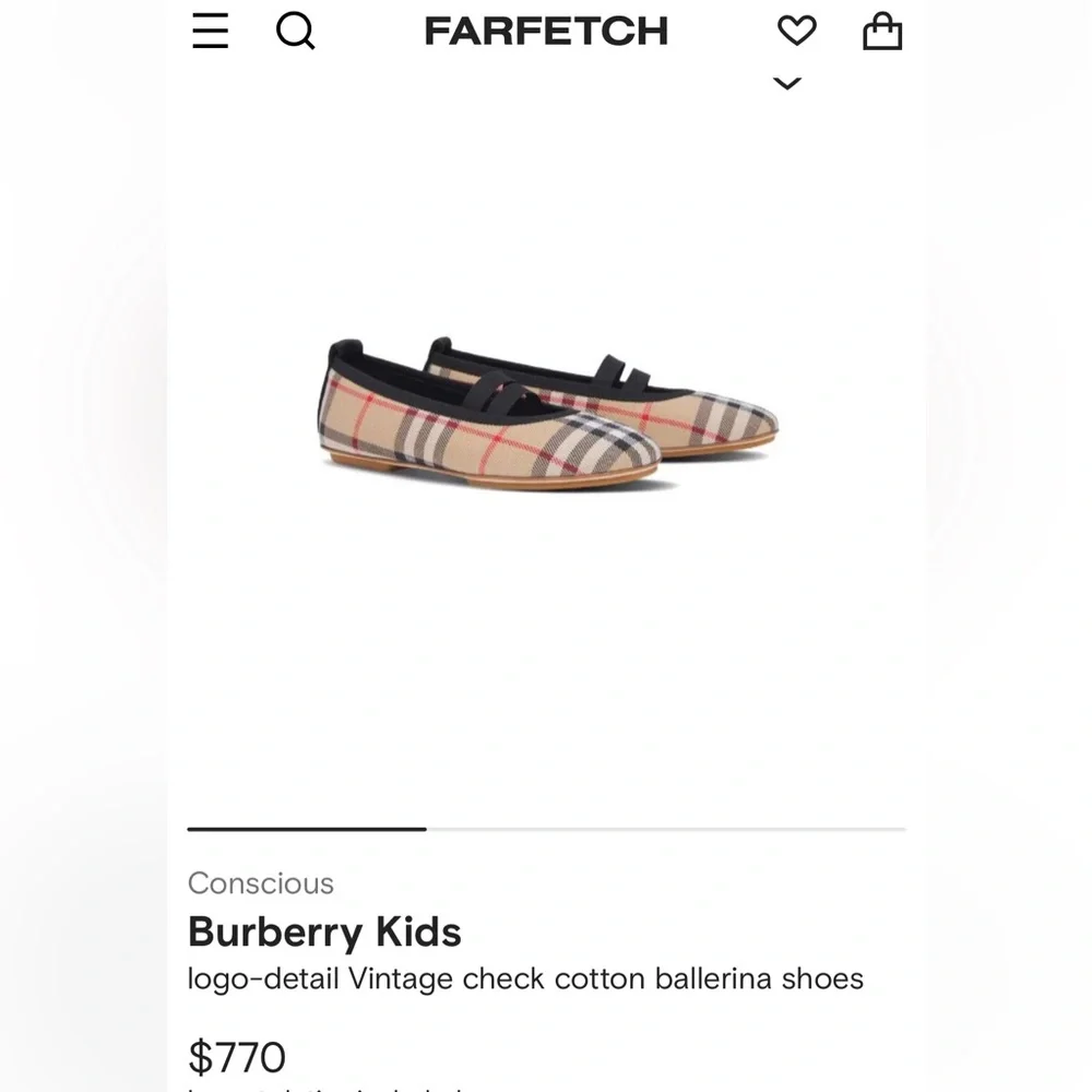 Burberry Kids Logo-Detail Check Ballerina Shoes, Size EU 35, UK 2.5 NEW in Box